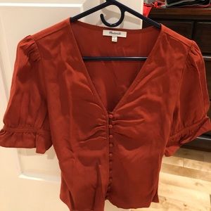 Madewell button down burnt-orange blouse